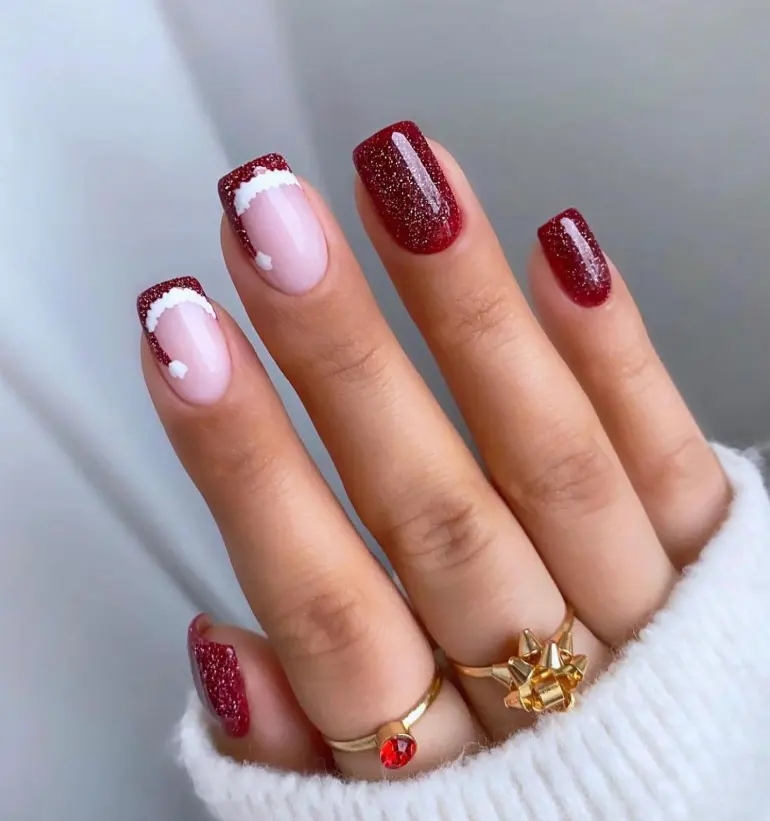 Sanlong Venta caliente personalizado corto diamante francés cuadrado uñas artificiales Navidad Prensa en uñas postizas para Nail Art