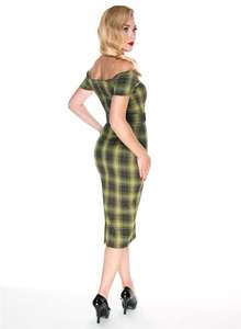 Boutique Robe fourreau <span class=keywords><strong>vintage</strong></span> à manches courtes et à épaules dénudées style des années <span class=keywords><strong>50</strong></span> en tartan biscuit pour femme - Product Image 3
