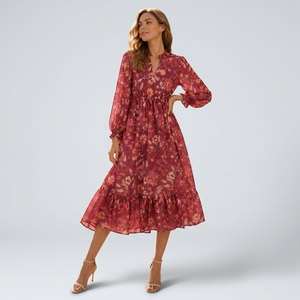 Robe midi à imprimé floral pour femmes, élégante, pour les fêtes d'été, tenue décontractée, mode écologique, robe pour les vacances à la plage - Product Image 1