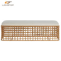 Fabrik Good Selling Courtyard Frisches natürliches Schweißen Metall Rattan Soft Seat Bench Chair