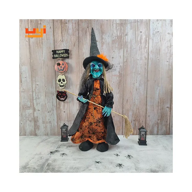Hot sales Halloween Party Decoration Horror Witch Ornaments Standing Witch with Broom