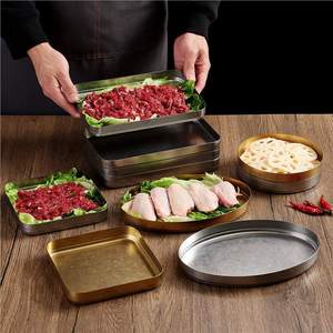 Stainless Steel Hot Pot Buffet Plate Stackable Gold Grilled Meat Serving Plate For Beef Preparation - Product Image 1