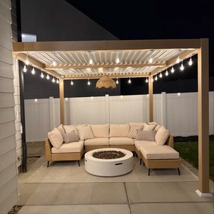 Pergola extérieure en aluminium à grain de bois 3D avec toit à lames orientables, auvent coupe-vent et imperméable pour <span class=keywords><strong>piscine</strong></span>, pavillon, parasol, gazebo - Product Image 1