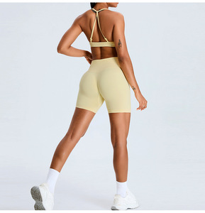 Soutien-gorge de sport côtelé pour femme, à décolleté en V froncé à l'avant, avec rembourrage amovible, fines bretelles spaghetti, pour activités à faible impact, yoga, gym, entraînement, vêtements de sport - Product Image 4