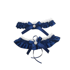 2 Pièces Jarretière de Mariée Personnalisée en Soie <span class=keywords><strong>Satin</strong></span>ée Sexy avec Nœud Papillon en Strass et Dentelle - Product Image 5