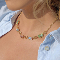 Collier personnalisé en gros en acier inoxydable 316L plaqué or avec chaîne de pierres précieuses colorées irrégulières, bijoux de mode pour femmes