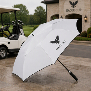Parapluie de golf personnalisé de luxe, grand format, 30 pouces, couleur blanche, logo de marque imprimé, résistant au vent, promotionnel. - Product Image 3