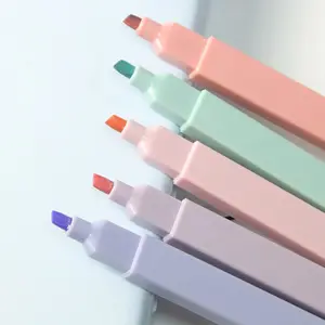 Grosir pena Highlighter multiwarna lucu kustom 12 warna Pastel pena Highlighter Macaron dengan LOGO kustom