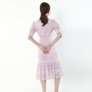 De moda de verano casual de bordado de tela de encaje Vestido de manga corta con volantes vestido de vestidos de las mujeres - Product Image 4