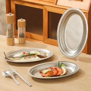 Oval Metal Serving Plates Set Dishwasher Safe Minimalist Solid Color <b>Dinnerware</b> for Party Use - Product Image 4