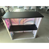 Comptoir d'accueil pliable pour salon professionnel, en aluminium argenté, avec façade en tissu tendu par sublimation, pour stand d'exposition
