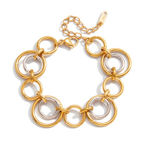 Anillo Geométrico, Pulsera de Acero Inoxidable, Bloques de Color Oro y Plata, Joyería Unisex, Regalo - Product Image 5