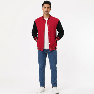 FINER THREADS Custom Lightweight Cotton Varsity Jacket for Men Breathable Stand Collar <b>Covered</b> <b>Button</b> Closure High Street Style - Product Image 1