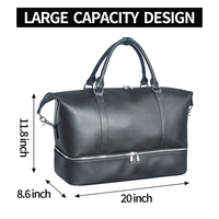 Sac de voyage vintage double couche avec fermeture éclair, grande capacité, en cuir PU, sac de week-end, sac de nuit, compartiment séparé