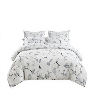 Parure de lit en coton Magnolia Bloom, motif botanique blanc et gris, housse de couette pour B&B, livraison directe UE, 3 pièces, stock Pologne - Product Image 1