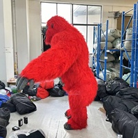 Costume de Mascotte Gonflable Gorille Rouge King Kong à Poils Longs Gris pour Adultes, Idéal pour Fêtes et Carnavals - Meilleure Vente, MOQ 1 Pièce