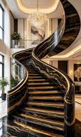 Carreaux de pierre en granit noir doré style moderne, marches et contremarches intérieures en granit fusion noir pour la décoration d'hôtels
