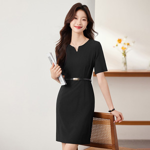 V Neck Sheath Dress With Belt Solid Color Polyester Career Dress For Office Women - Product Image 4