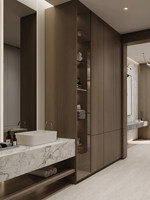 Meuble de salle de bain mural en céramique style hôtelier avec lavabo intégré sans joint en pierre, personnalisable, installation gratuite