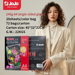 JOJO 240g Papier photo A4 brillant simple face, 20 feuilles, sac couleur, pour imprimantes jet d'encre, <span class=keywords><strong>photos</strong></span> nettes, impression <span class=keywords><strong>de</strong></span> haute qualité JA-1002 - Product Image 1