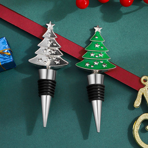 Bouchon de bouteille de vin en métal vert et argenté en forme de sapin de Noël pour les fêtes de fin d'année - Product Image 4