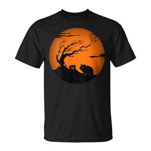 Camiseta de Halloween para hámster sirio, diseño de árbol para gatos con luna llena, color negro - Product Image 1