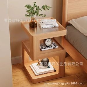 Estante de Almacenamiento de Madera Minimalista Moderno de 3 Niveles, Mesa de Noche de Madera Sólida para Dormitorio, Sala de Estar, Multiusos - Product Image 2