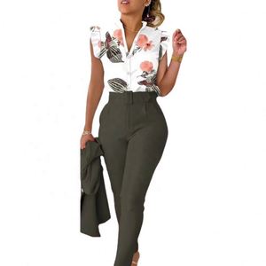 En stock, costume décontracté pour femmes, polyester, manches longues, col à nœud, longueur intégrale - Product Image 3