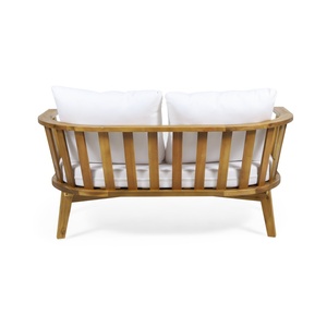 Canapé d'extérieur 2 places en <span class=keywords><strong>bois</strong></span> d'acacia avec coussins, lit de <span class=keywords><strong>jardin</strong></span> à lattes ouvertes, finition teck résistante aux intempéries - Product Image 5