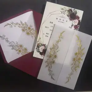 Chaquetas de terciopelo de capa translúcida, lámina de oro rosa única de lujo para tarjetas de boda de invitaciones 5x7