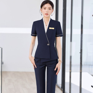 Summer Professional Suit For Female Flight Attendants Short Sleeve Polyester Airline Uniforms - Product Image 3