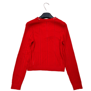 Suéter de punto acanalado con detalle de lazo de diamantes de imitación para mujer, top informal de manga larga con cuello redondo - Product Image 2