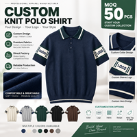 Polo en tricot rétro pour homme, bleu marine, manches courtes, avec rayures contrastées