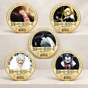 Ensemble de 5 pièces de monnaie commémoratives classiques en fer doré, thème Anime Détective Noir, avec Yagami Light, L et Ryuk, et protège-monnaie en acrylique - Product Image 1
