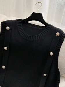 Gilet en tricot sans manches pour femme avec boutons latéraux et sangle <span class=keywords><strong>à</strong></span> nouer - Gilet pull décontracté <span class=keywords><strong>à</strong></span> col rond pour <span class=keywords><strong>l</strong></span>'automne/hiver - Product Image 5