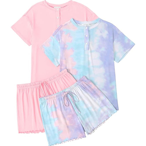 <span class=keywords><strong>Pigiama</strong></span> con stampa a sublimazione di alta qualità con stampa <span class=keywords><strong>pigiama</strong></span> con stampa Allover 2 Pack per donna Set Top a maniche corte con Shorts - Product Image 5