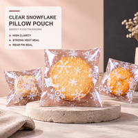 Sac à oreiller personnalisé en PP transparent imprimé flocon de neige pour emballage individuel de biscuits de Noël, lait, produits de boulangerie, aliments, recyclable, vente en gros