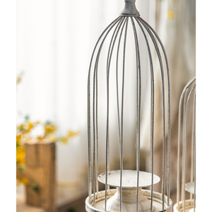 Moda avrupa Vintage kuş kafesi mumluk beyaz şamdan fener düğün parti ışığı bölmek tabanı ile - Product Image 5