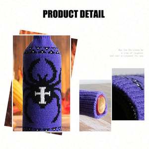 Manchon de bouteille de vin tricoté imprimé Halloween, pour champagne et vin rouge, vente en gros - Product Image 4