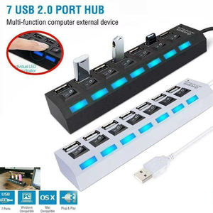 <b>USB</b> 2.0 <b>Hub</b> 7 Port Multi Ports <b>USB</b> a 7in1 Data With Independent On/Off Switch LED Lights for Laptop PC Computer Mobile - Product Image 2