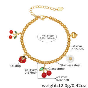 Bracelet et jonc imperméables en acier inoxydable 316L, plaqués or 14K 18K, avec perles cerises et breloques pour femmes - Product Image 5