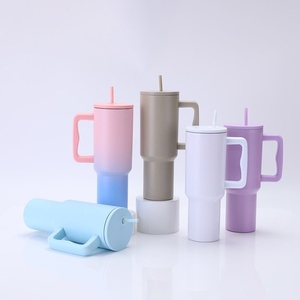 Bulk 40oz Double Wall Vacuum Insulated Stainless Steel Tumbler <b>with</b> Handle <b>Straw</b> Gradient Color Custom Logo for Outdoor Travel - Product Image 4