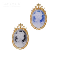 Pendentif plaqué or en pierre précieuse sculptée artificiellement, artisanat en relief 3D, broches personnalisées en agate camée pour femmes, filigrane en argent S925