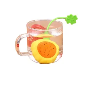 Colador de té de silicona con diseño de fruta OKSILICONE, bolsas de té reutilizables de mango largo, bolsas de té de hojas sueltas, filtro colador para uso doméstico