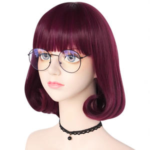 Peluca Corta de Cosplay <span class=keywords><strong>Velma</strong></span> Naranja Marrón para Personaje, Flequillo Recto, Rizado hacia Adentro, Cabello Sintético Transparente, Pequeña, 130% de Densidad - Product Image 2