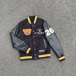 Áo khoác nam mùa đông kiểu varsity thiết kế giản dị, tay áo da, logo thêu chenille tùy chỉnh hạng nặng OEM - Product Image 5