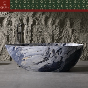 Bañera Independiente Moderna GOLDKING de Mármol Azul Grisáceo con Borde Liso, Diseño Hueco Pulido y Fabricación Personalizada OEM - Product Image 3