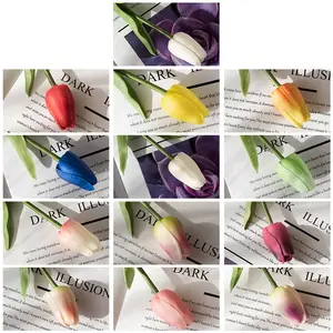 Bunga Tulip Buatan Sentuhan Nyata Diskon Besar Bunga Palsu Tulip Palsu untuk Dekorasi Rumah Buket Pernikahan