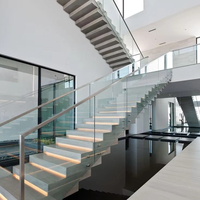 Escalier droit en métal avec éclairage LED intégré, en bois massif durable, de style moderne, en forme de L, pour appartement, conforme aux normes canadiennes