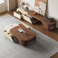 Ensemble moderne de meuble TV et table basse de luxe, blanc crème, en noyer, console multimédia, mobilier de salon minimaliste italien